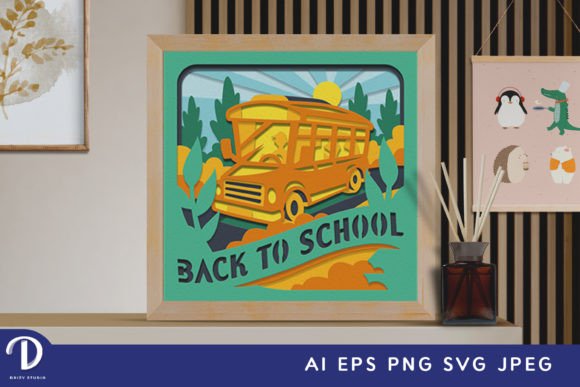 School Bus 3D Paper Cut Shadow Box SVG